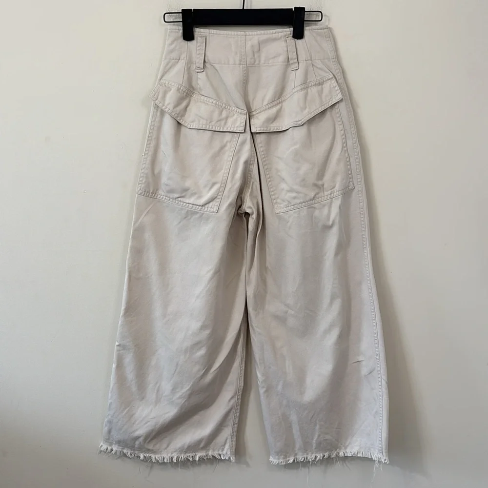 Isabel Marant Étoile Odea Cropped Wide Leg Pants Beige Size 36 - Picture 7 of 12
